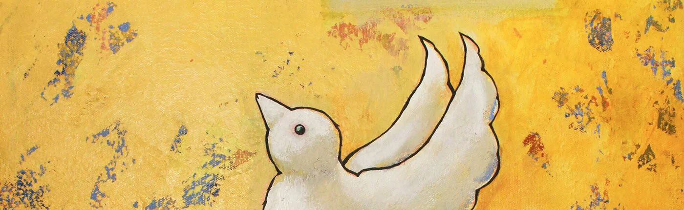 freedom painting, dove, yellow background