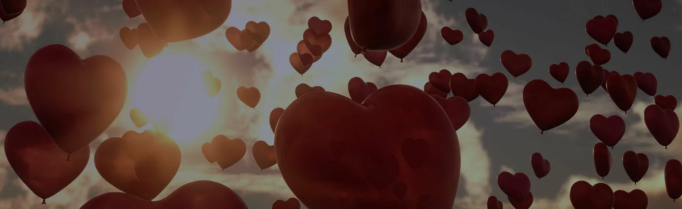 heart balloons in sky